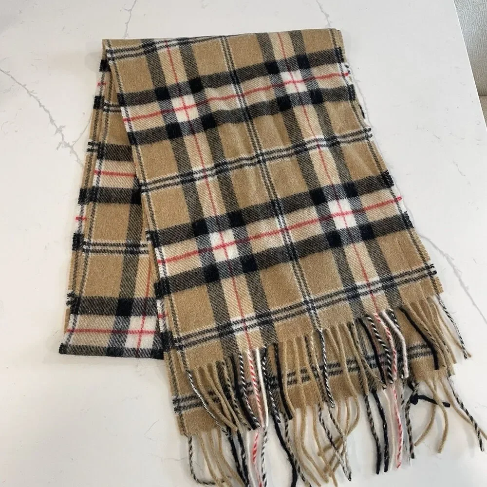 John Hanly for LL Bean 100% Lambswool Scarf Made in Ireland Tartan Plaid